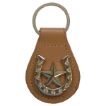 Leather Star/ Horseshoe w/ Clear Stones Nickle Silver Key Fob  / Key Chain