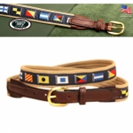 Tory Leather 1" Narrow Nautical Flags Ribbin & Web with Leather Billets Belt