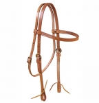 Tory Leather Harness Leather Brow Band Headstall with Solid Brass Buckles and Tie Ends