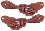Basket Weave Leather Men's Shaped Western Spur Strap-Russet