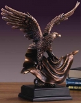 Bronze Finish 15.5' Eagle On A Flag Sculpture