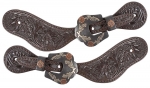 Cashel Men's Skirting Leather Spur Straps With Guns And Roses Antique Buckles