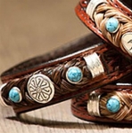 Cowboy Collectibles Horse Hair Concho with Turquoise Leather Bracelets