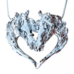 Driving Horse Heads in Heart Pendant Necklace