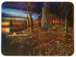 River's Edge Tempered Glass Cutting Board - Cabin Scene