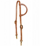 Tory Leather Harness Leather One Ear Headstall with Solid Brass Buckles and Snap Ends